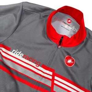 Castelli Men's Gray Ride Racing Full Zip Mock Neck Back Pocket Jersey Size Small